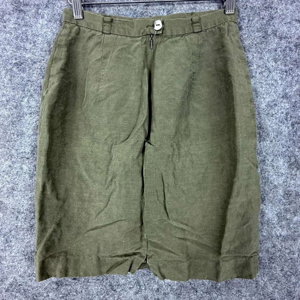 Vintage Olsen Collection Casual Skirt Womens 6 Olive Green Linen Flax Hiking